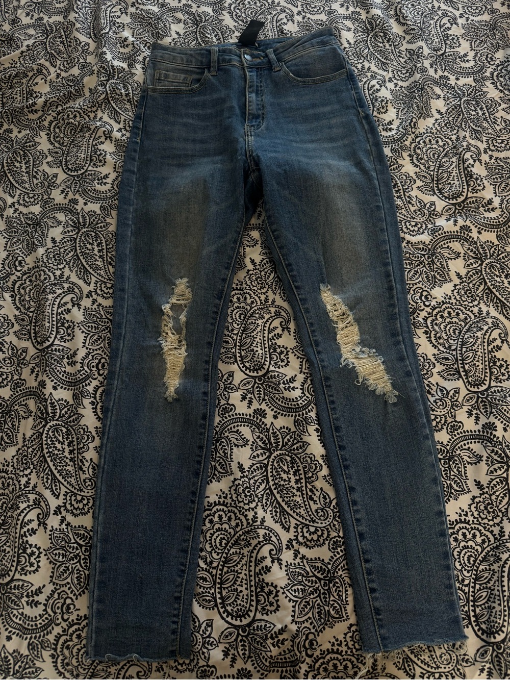 Fashion Nova Blue Distressed Skinny Jeans